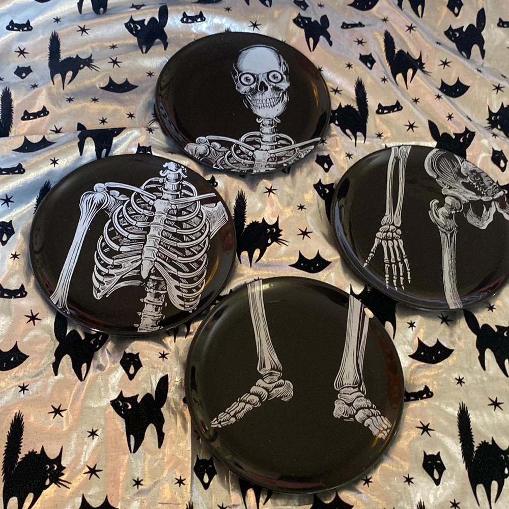 Dept 56 Halloween skeleton plates set of 4